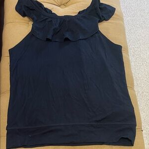 Ruffle-Trim Black Camisole Tank Top